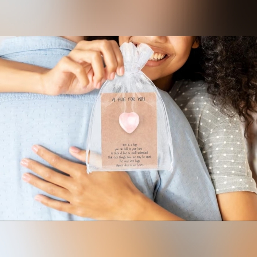2 Pack- Pocket Hug Keepsake Pink Heart Shape Natural Stone & Encouraging Card - Picture 3 of 8